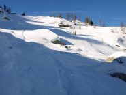 La traccia dello sciatore che ho erroneamente seguito dopo Alpe Carisey